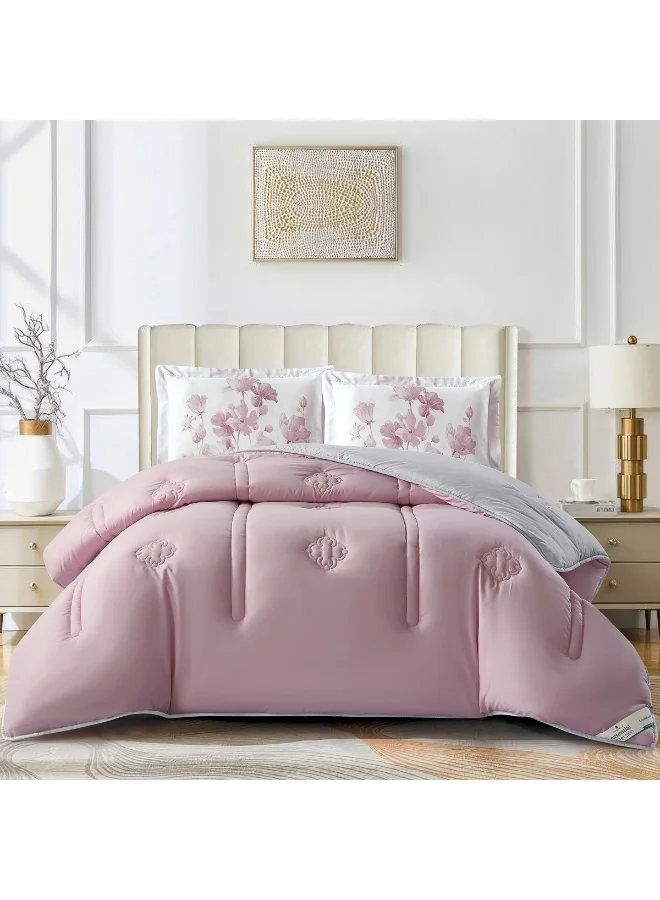 دوناتيلا طقم لحاف مطبوع 3 قطع مقاس كينج طقم لحاف سرير مزدوج قابل للانعكاس مزين طوال الموسم يناسب (200 * 200 سم) مع حفظ بديل ناعم للغاية ، كريم